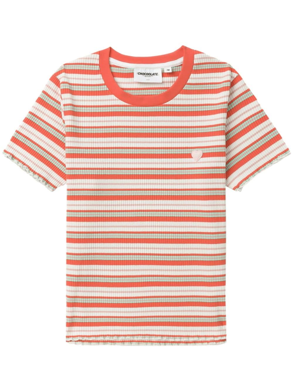 Chocoolate Striped Ribbed-knit T-shirt In Orange