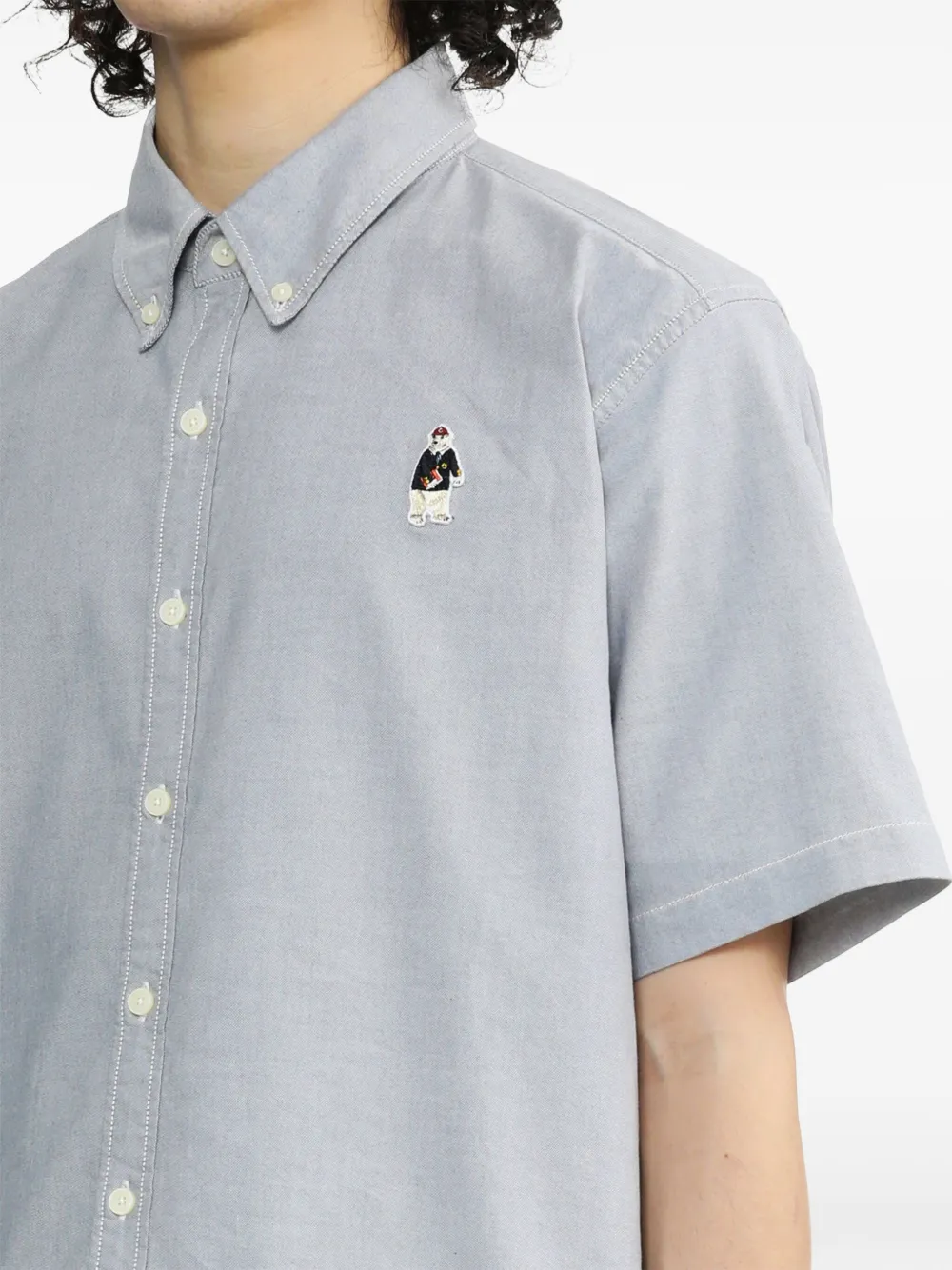 CHOCOOLATE Katoenen overhemd met beerapplicatie Blauw