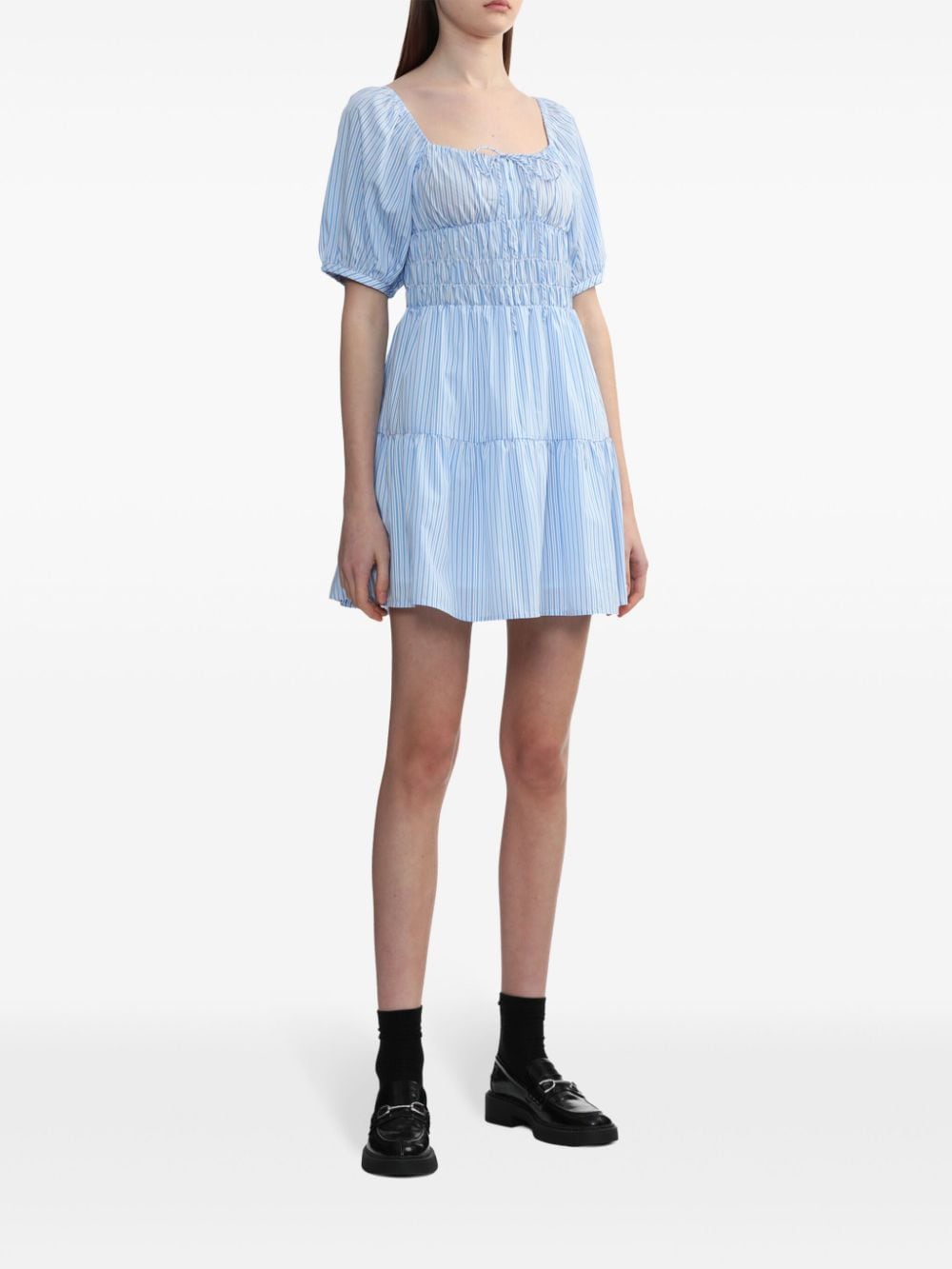 Shop Tout A Coup Striped Mini Dress In Blue