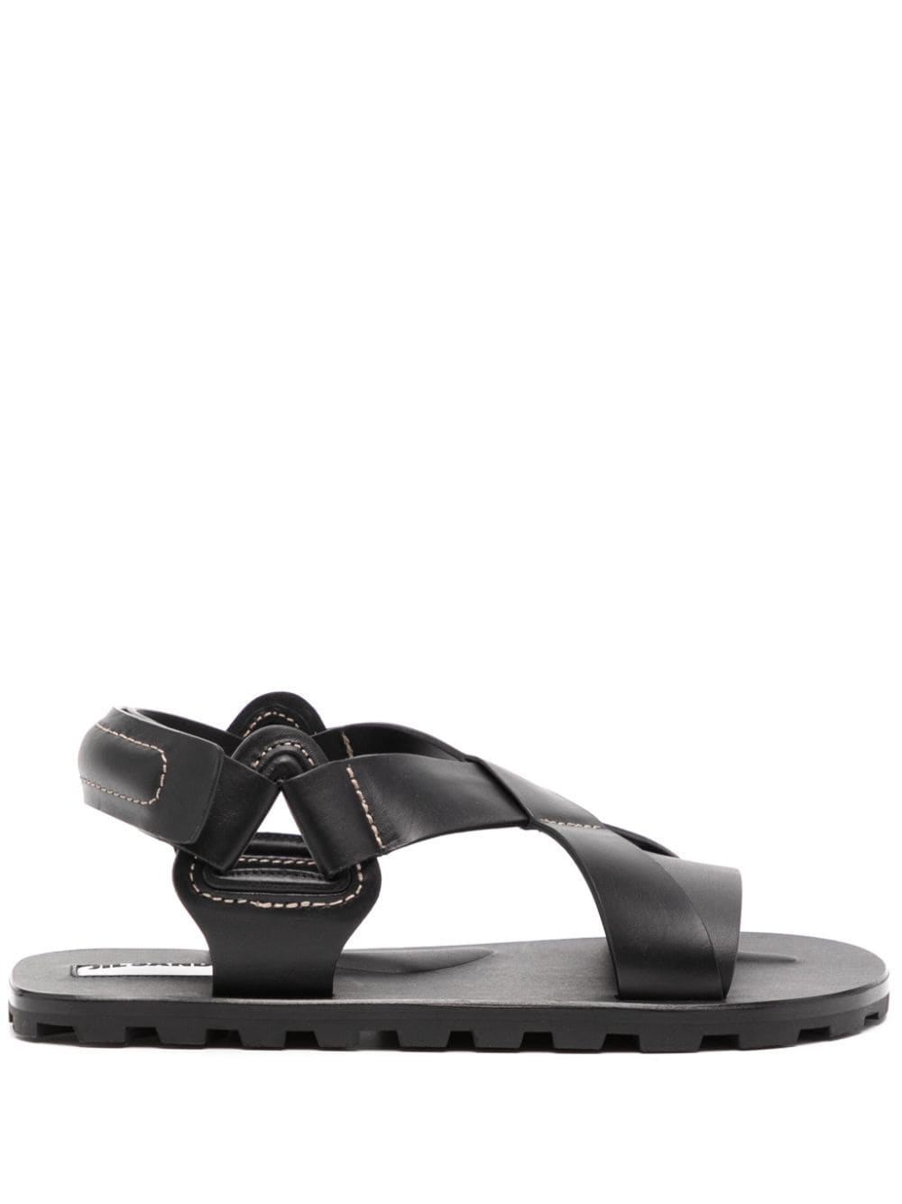 Shop Jil Sander Crossover-strap Flat Leather Sandals In Black