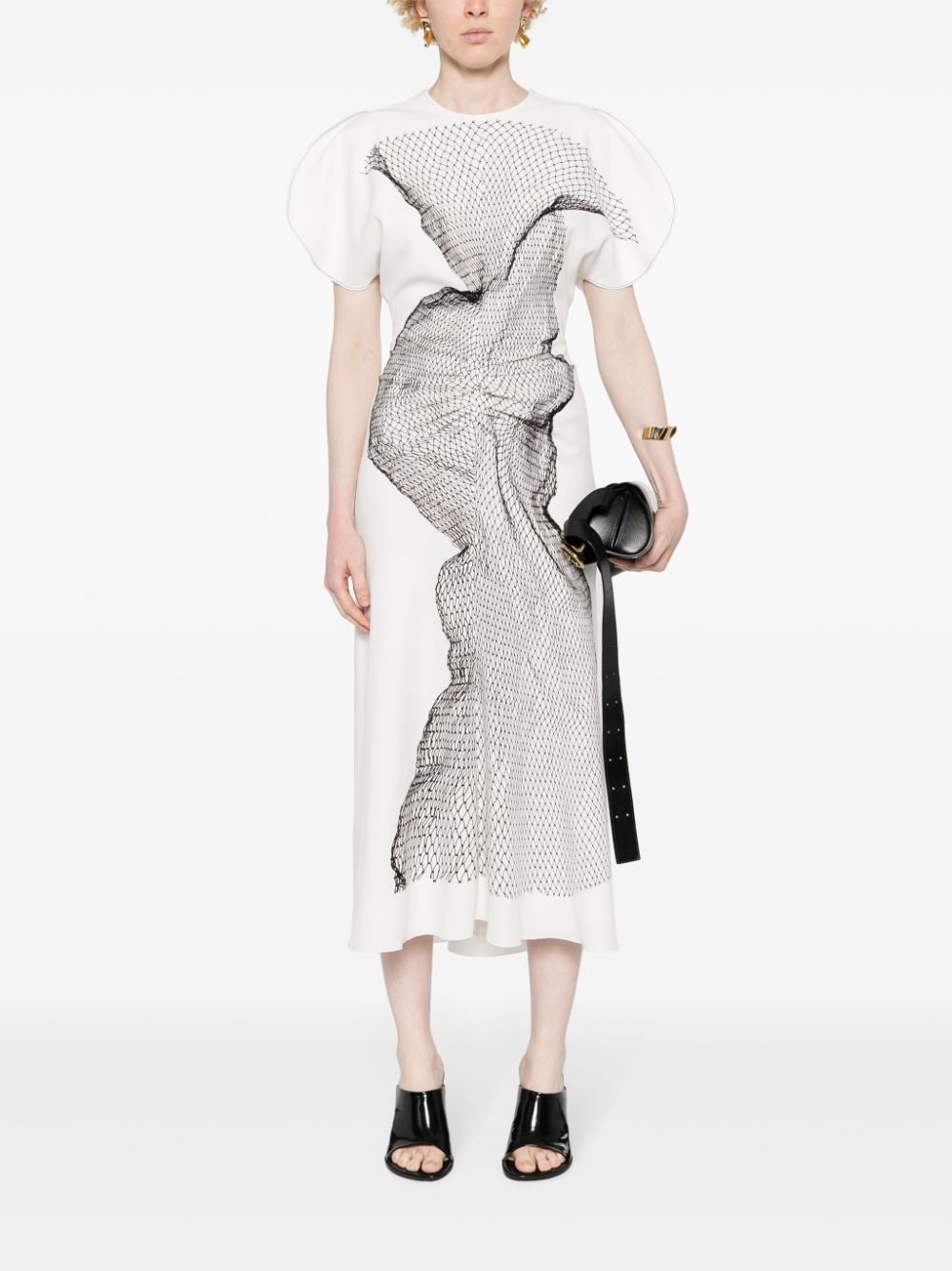 Victoria Beckham Midi-jurk met gesmockt detail Beige