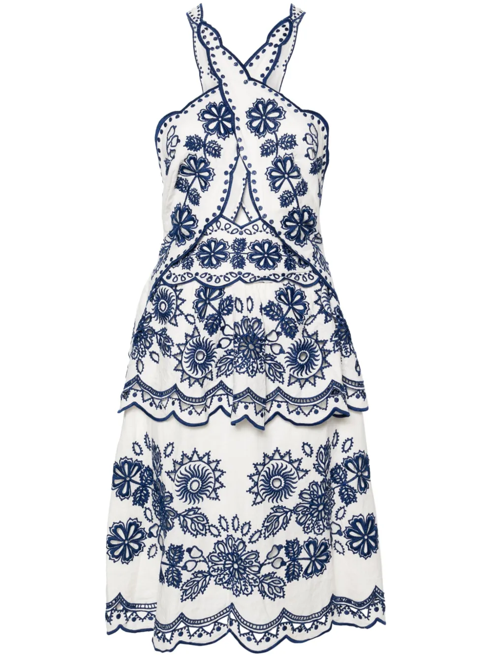 FARM Rio Broderie anglaise mouwloze mini-jurk Wit