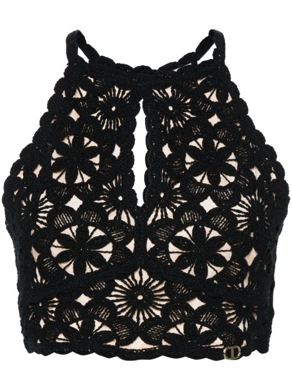 black and white crochet top