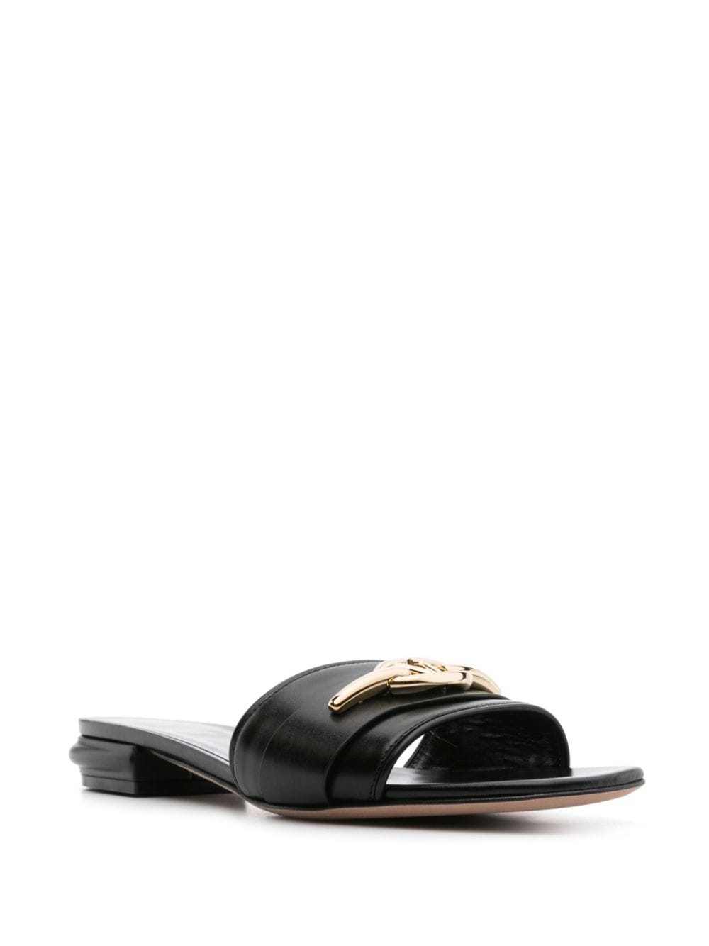 Shop Valentino Vlogo-plaque Slip-on Sandals In Black