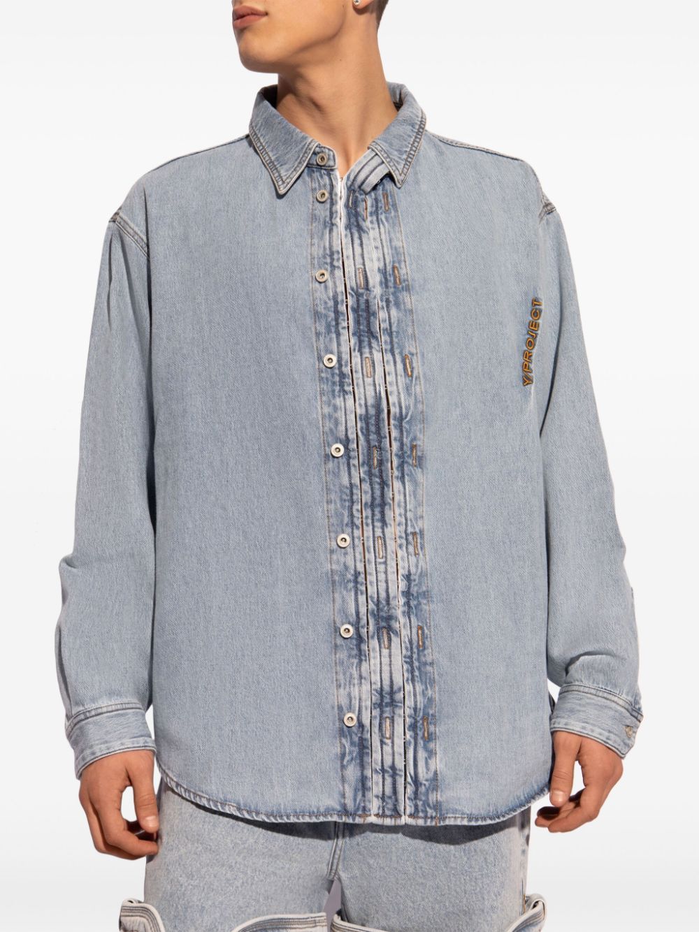 Shop Y/project Logo-embroidered Denim Shirt In Blue