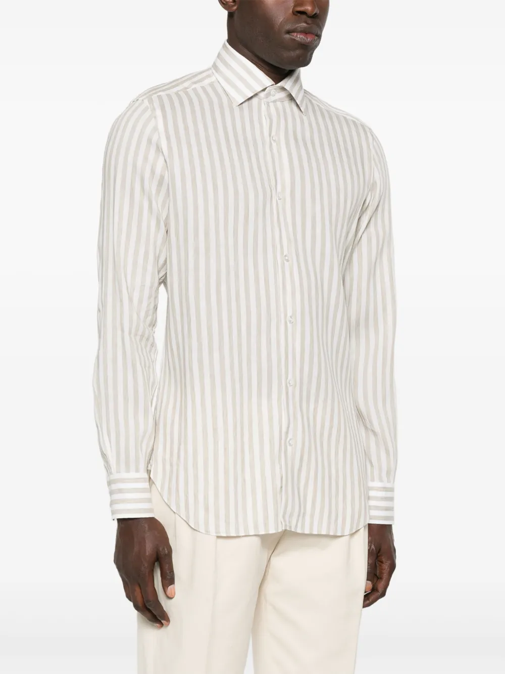  Barba Spread-collar Striped Shirt - White 