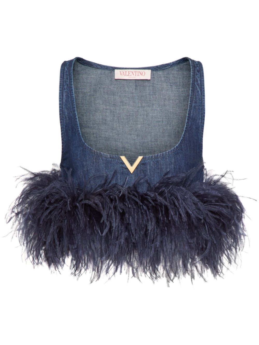 feather-trim denim crop top