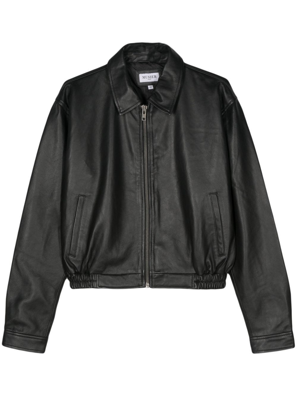Shop Musier Fresca Leather Bomber Jacket In Black