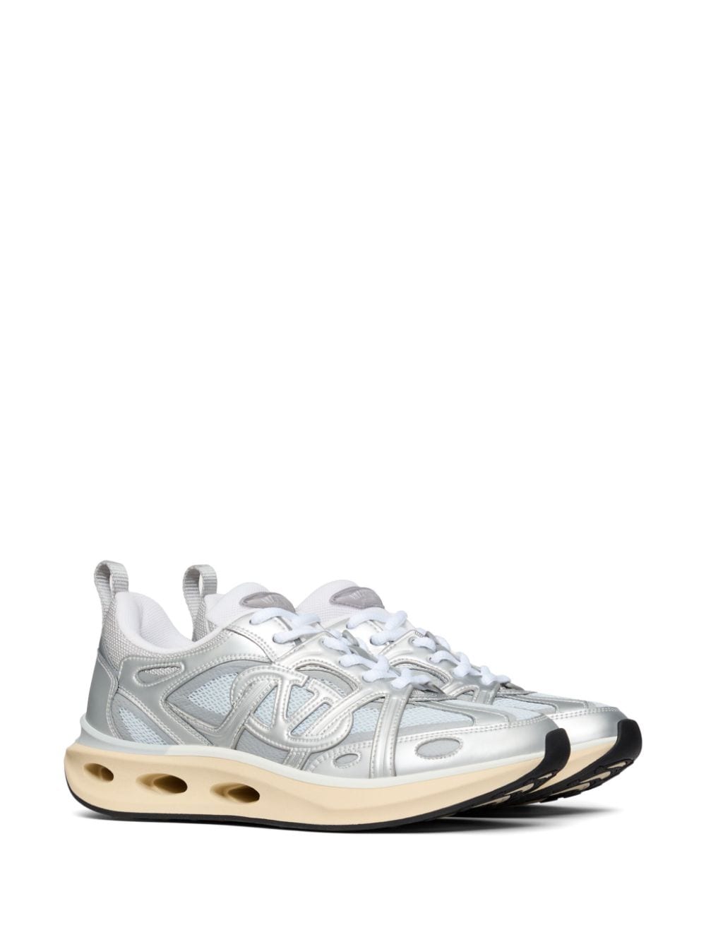 Shop Valentino Vlogo Panelled Lace-up Sneakers In Grey