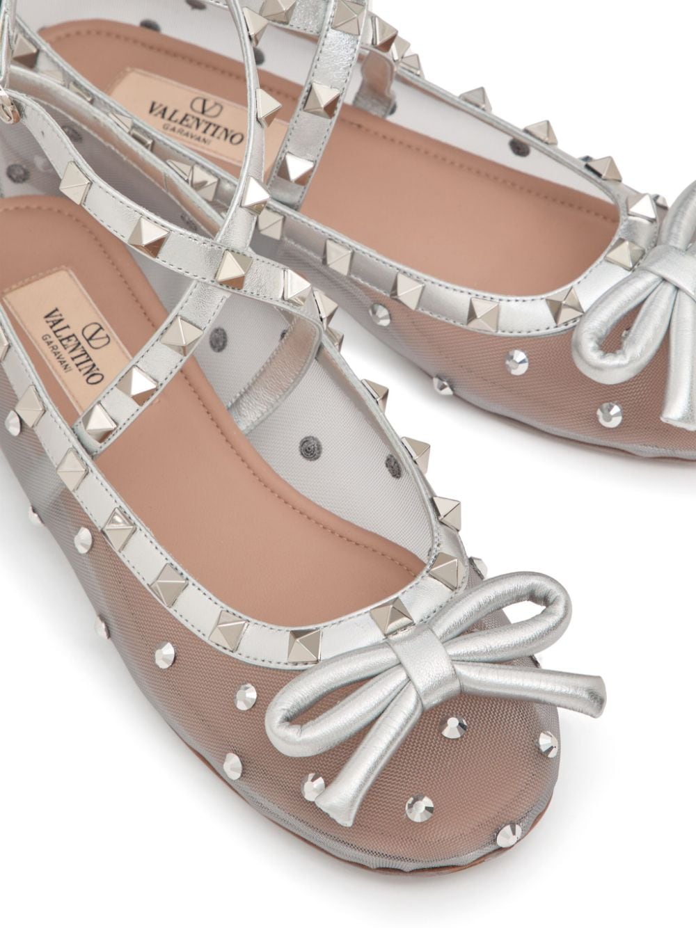 Shop Valentino Rockstud Ballerina Shoes In Grau