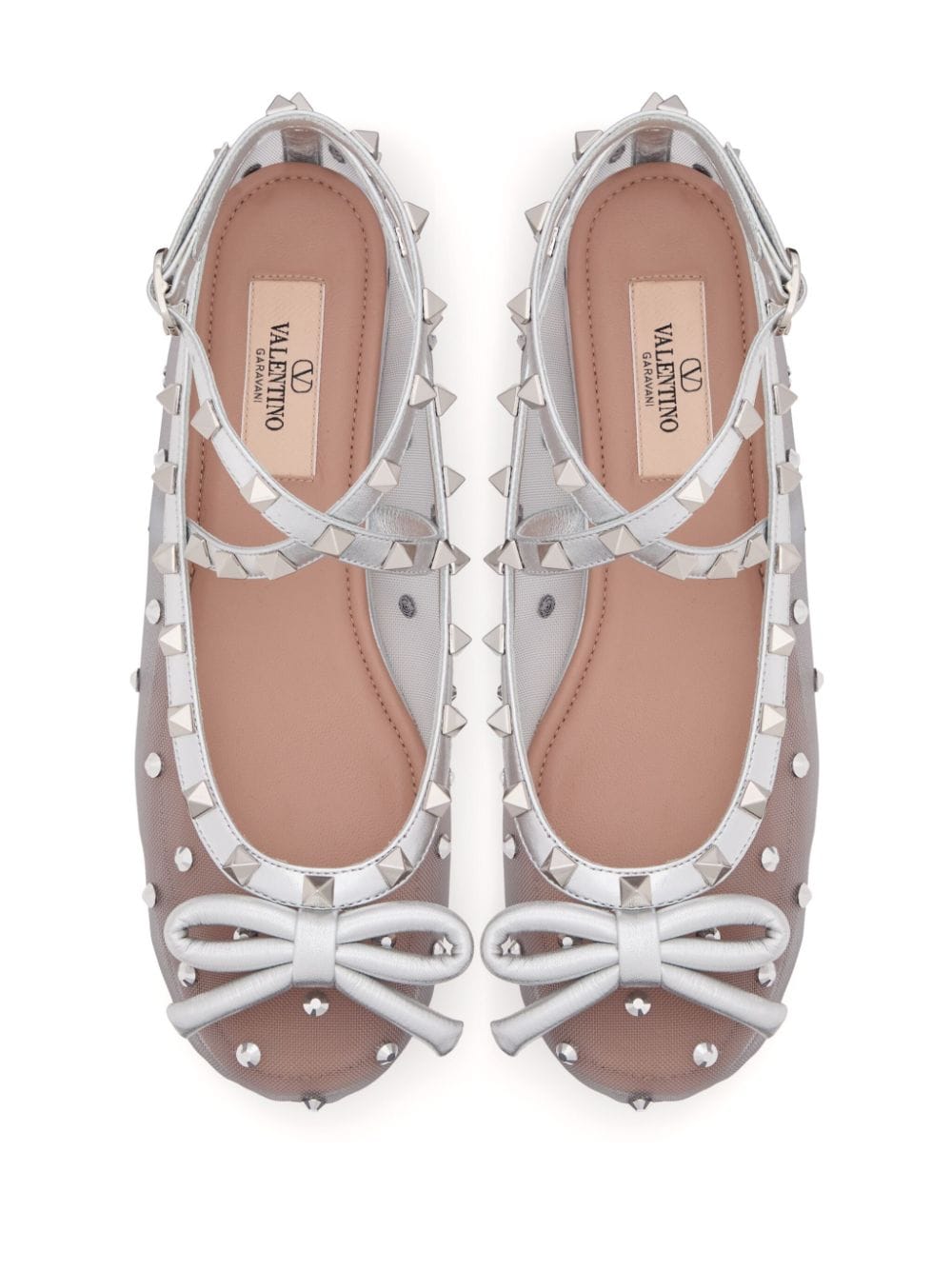 Shop Valentino Rockstud Ballerina Shoes In Grau