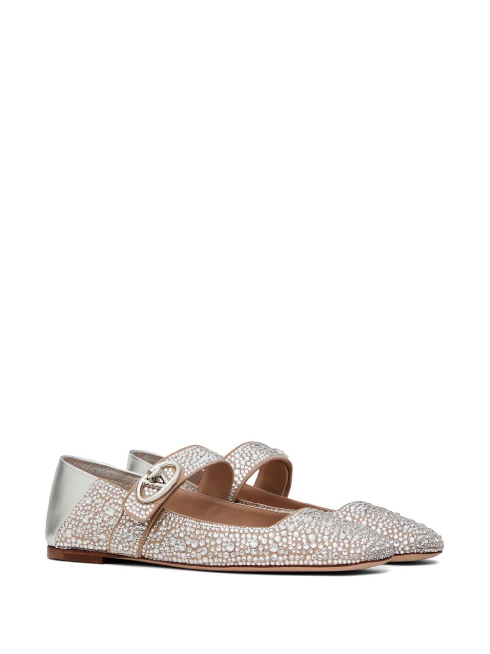 Shop Valentino Vlogo 5mm Mary Jane Ballerina Shoe In Neutrals