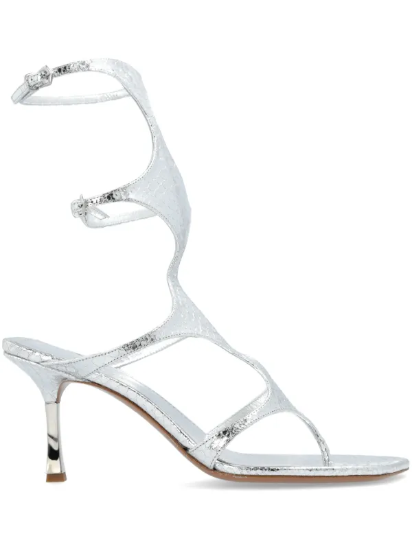 Paris Texas Uma 75mm python effect Gladiator Sandals Silver FARFETCH CA