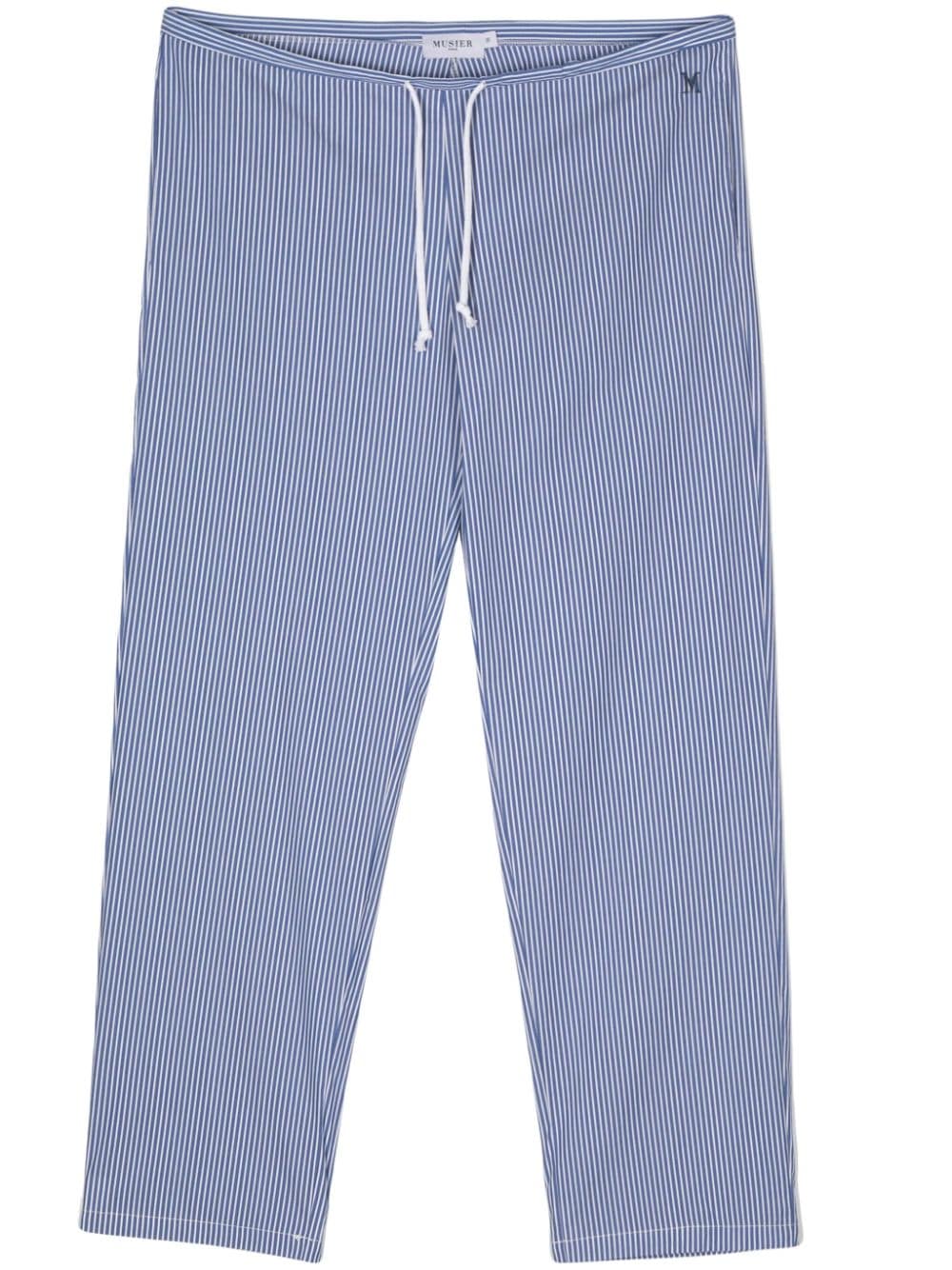 Shop Musier Striped Tapered Trousers In Blue