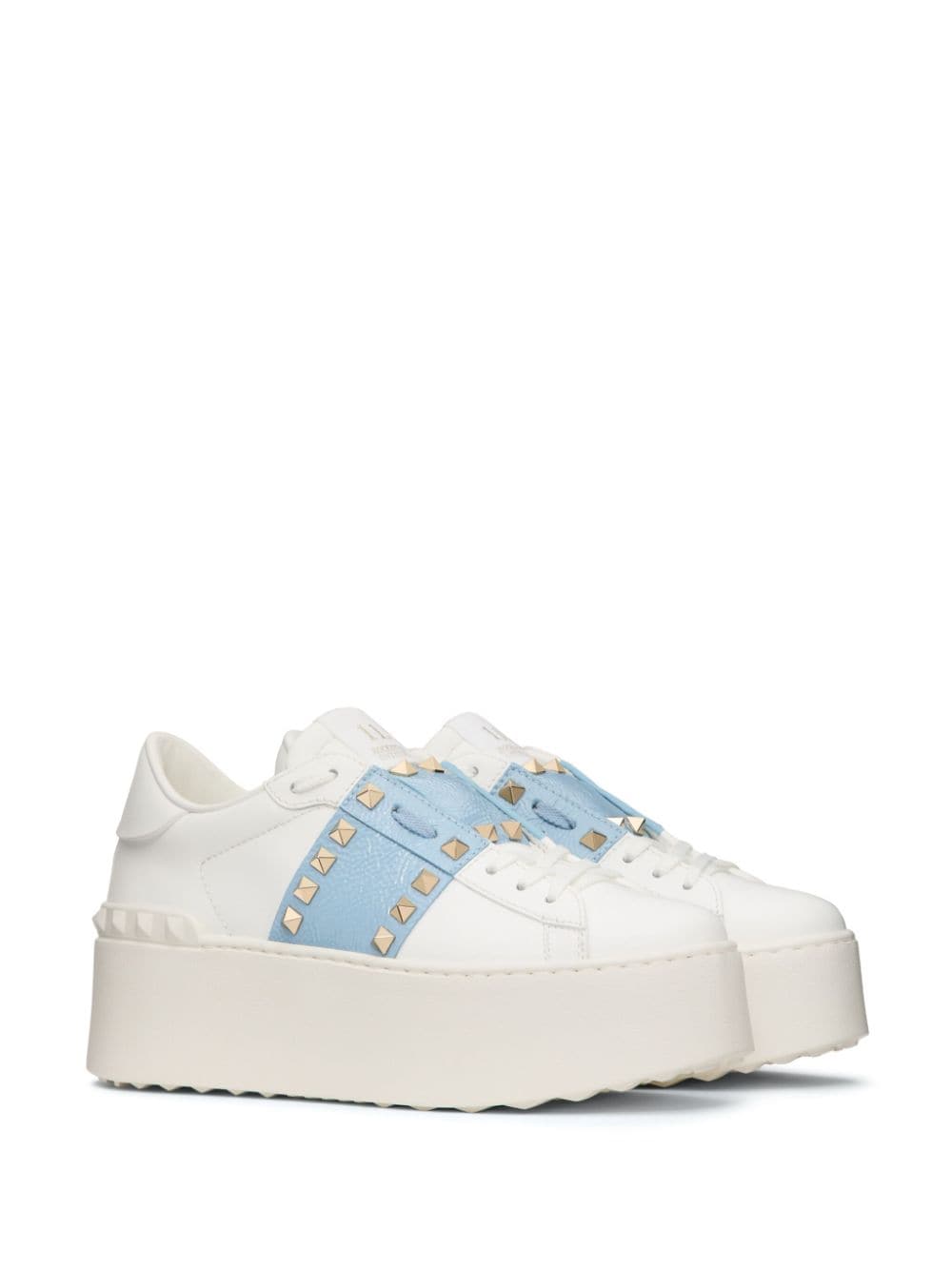 Shop Valentino Stud-embellished Flatform Sneakers In White