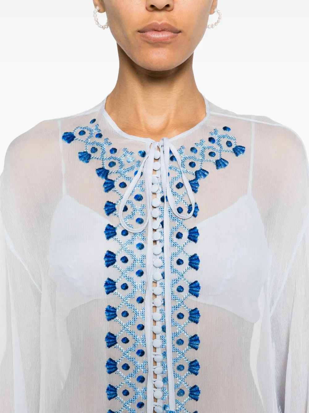 Shop Ermanno Scervino Embroidered Semi-sheer Kaftan In Blue