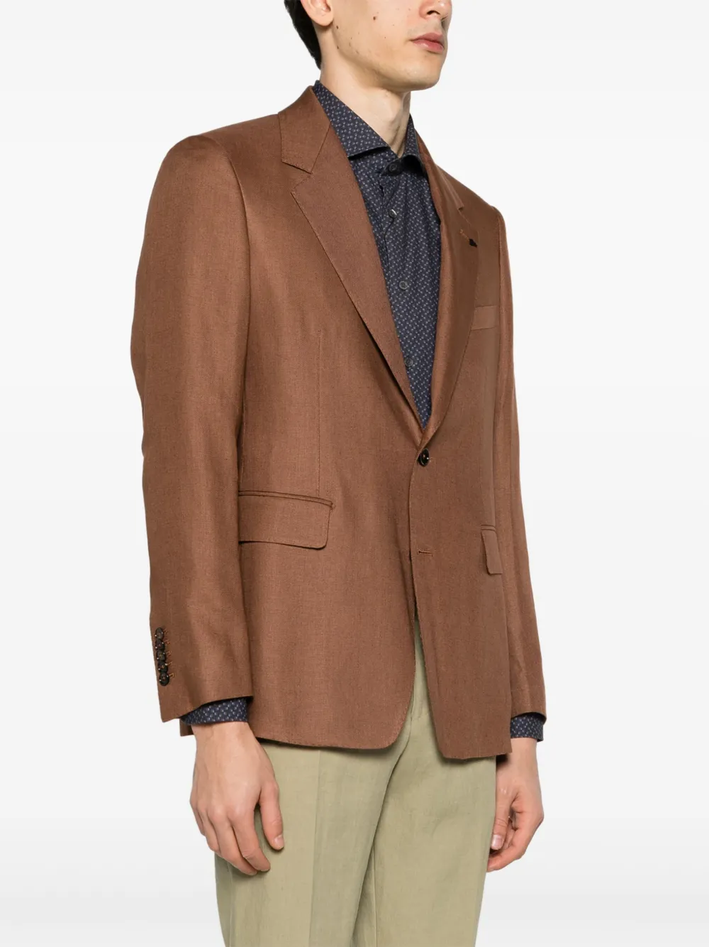 Shop Tagliatore Single-breasted Linen Blazer In Braun