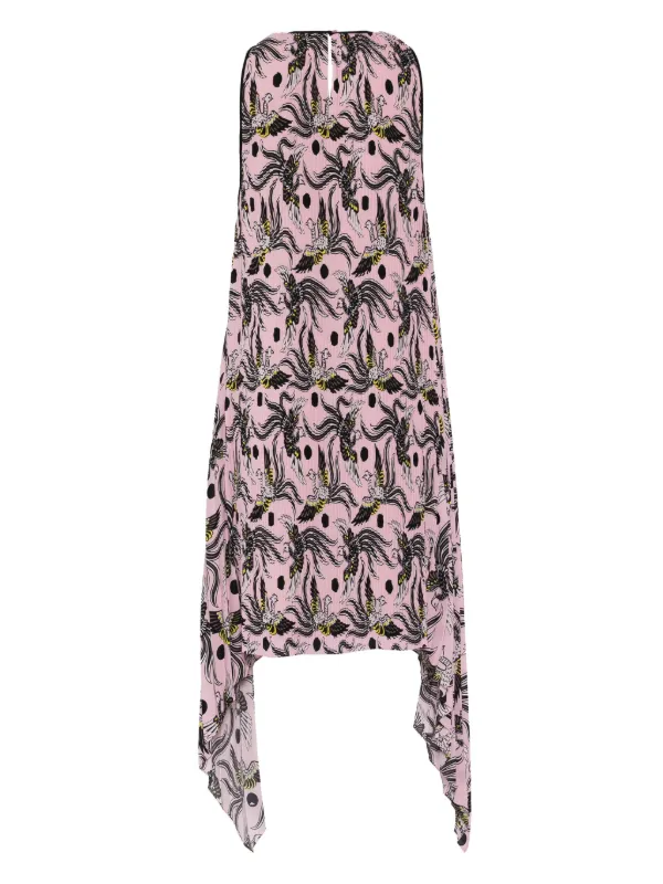 Kenzo bird-print Plissé Midi Dress | Pink | FARFETCH