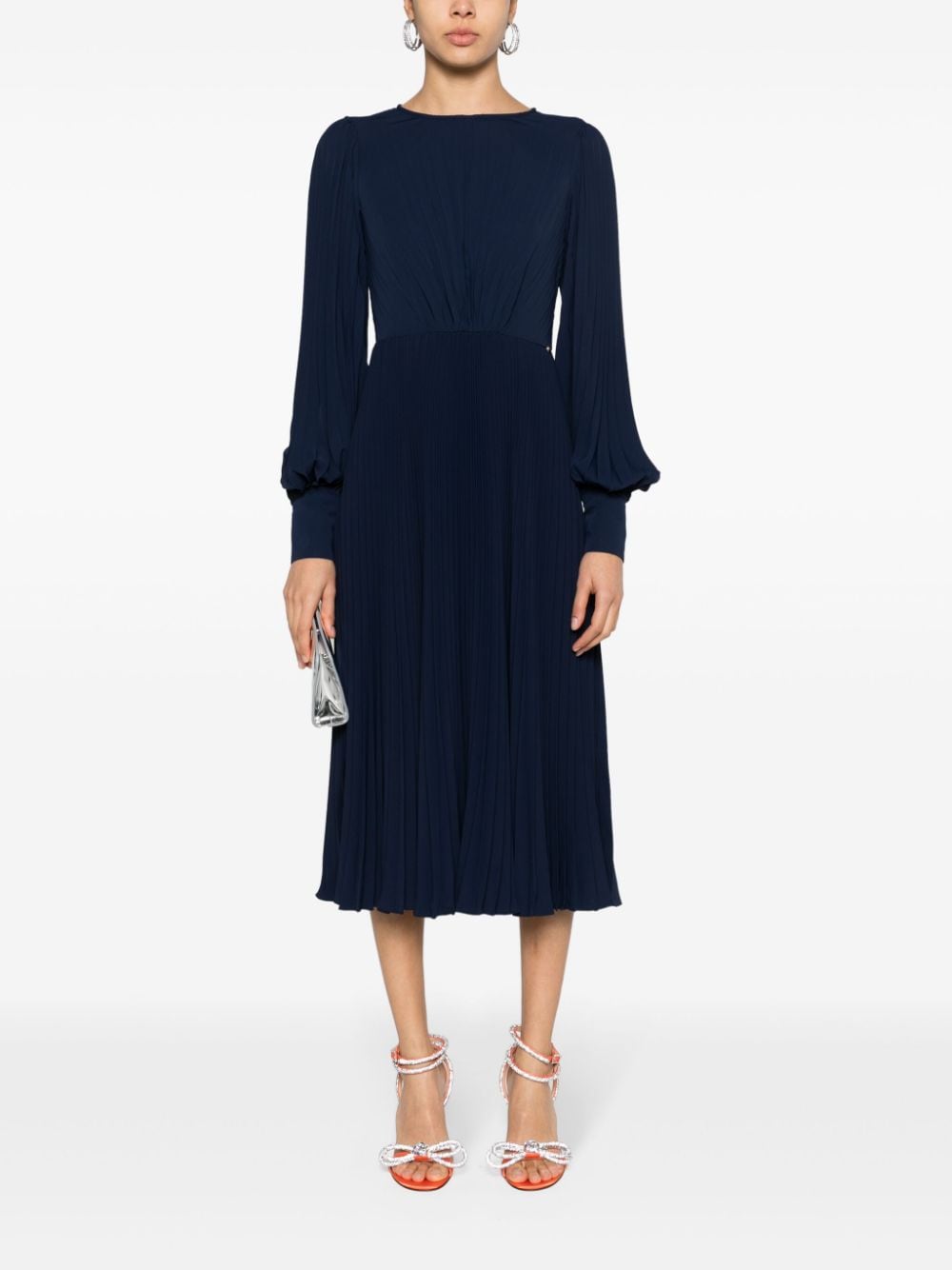 Shop Nissa Pleated Midi Dress In Blue