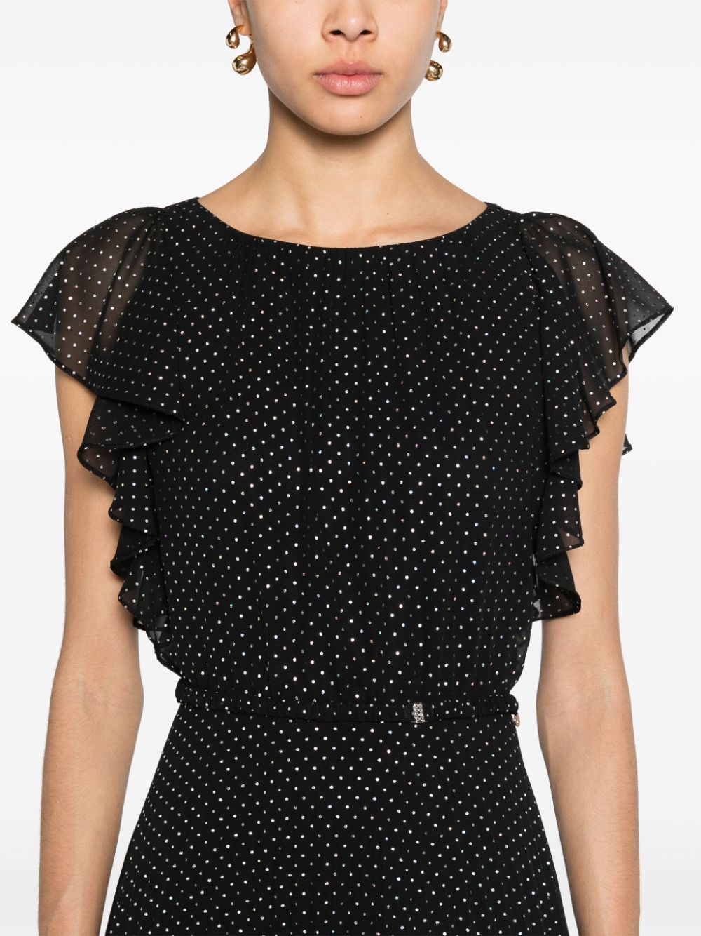 Shop Nissa Polka Dot Pleated Midi Dress In Black