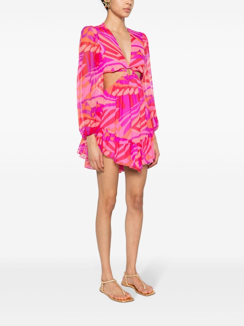 Shop Nissa Abstract-print Cut-out Minidress In Pink