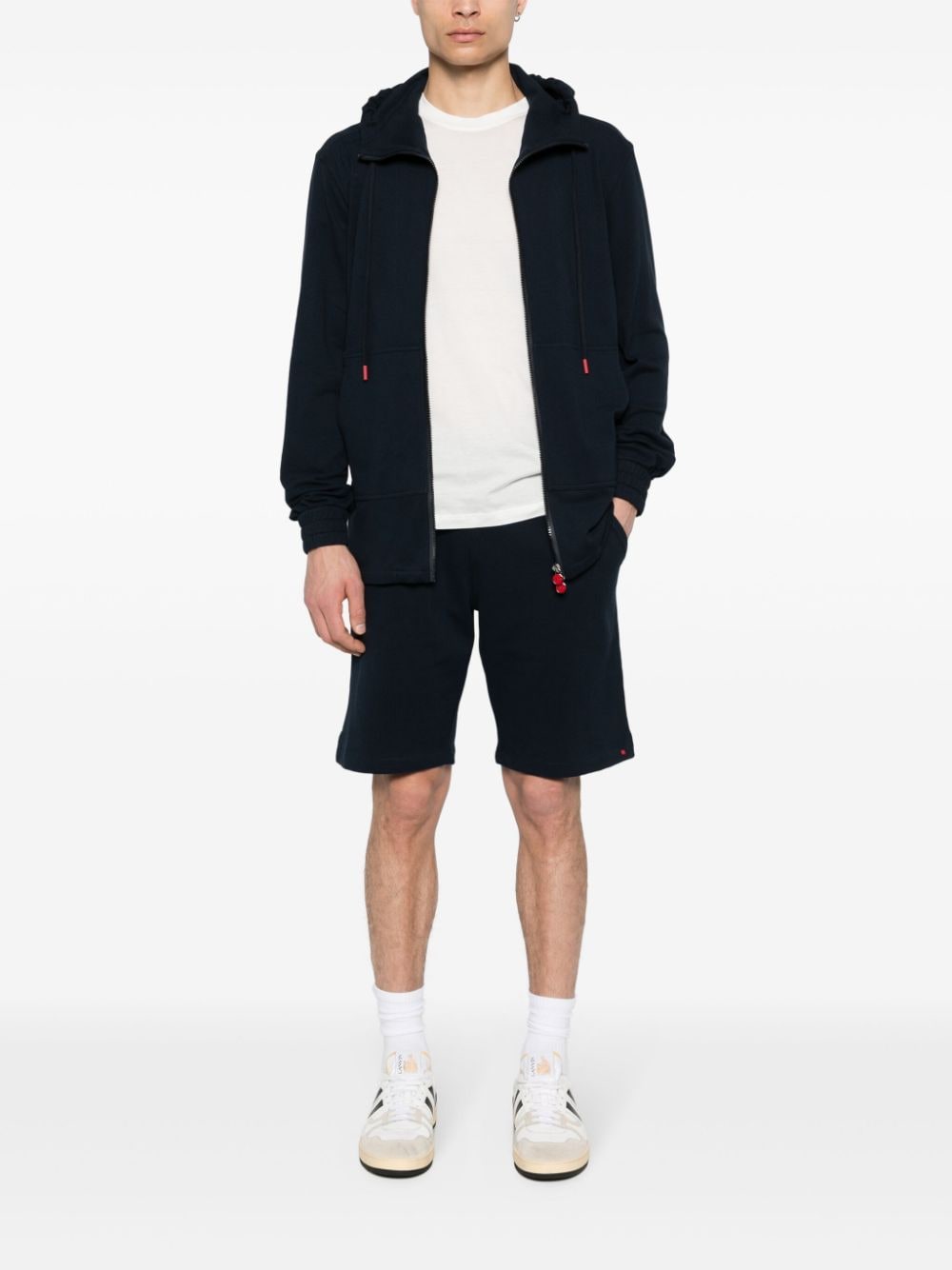 Shop Kiton Cotton Hoodie And Shorts Set In Blue