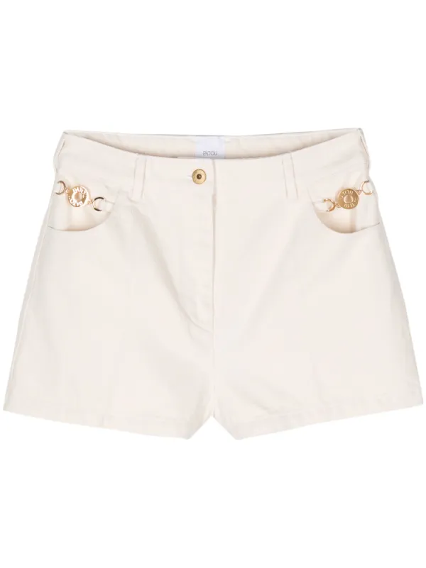 パトゥ PATOU ゴールド ロゴ コットン ショートパンツ Patou ロゴ ショートパンツ | ニュートラル | FARFETCH JP