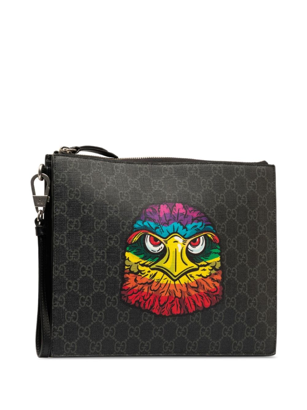 Pre-owned Gucci 2015-2022 Rainbow Eagle Clutch Bag In Black