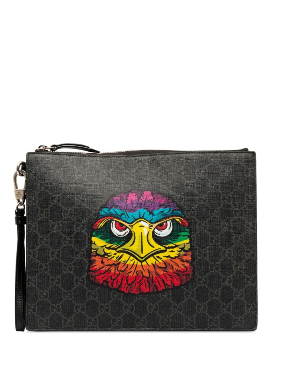 Pre-owned Gucci 2015-2022 Rainbow Eagle Clutch Bag In Black