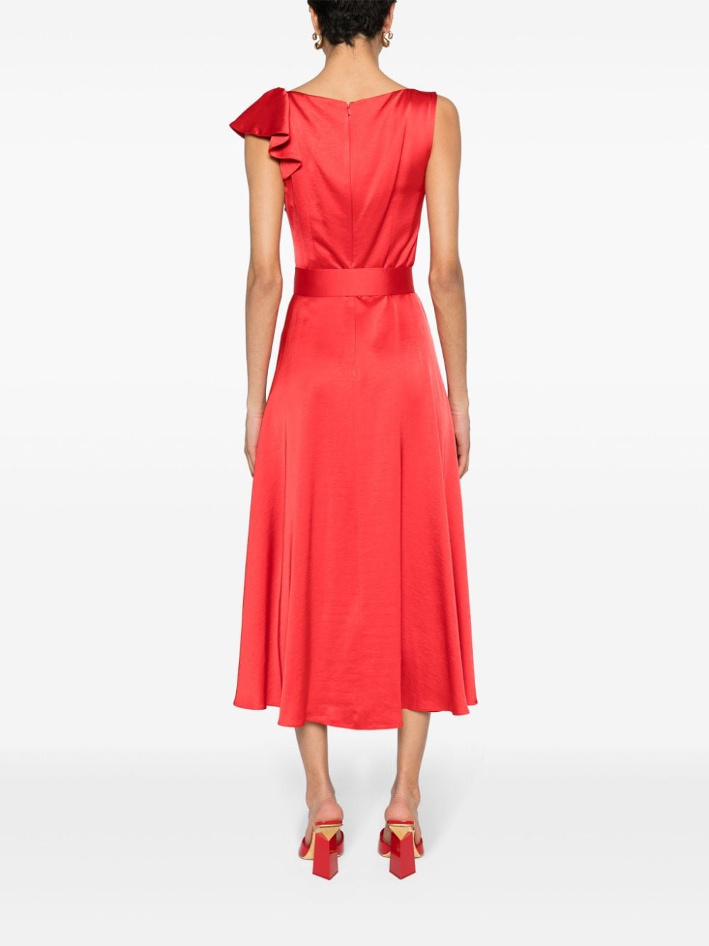 Shop Nissa Satin Flared Maxi Dress In Red
