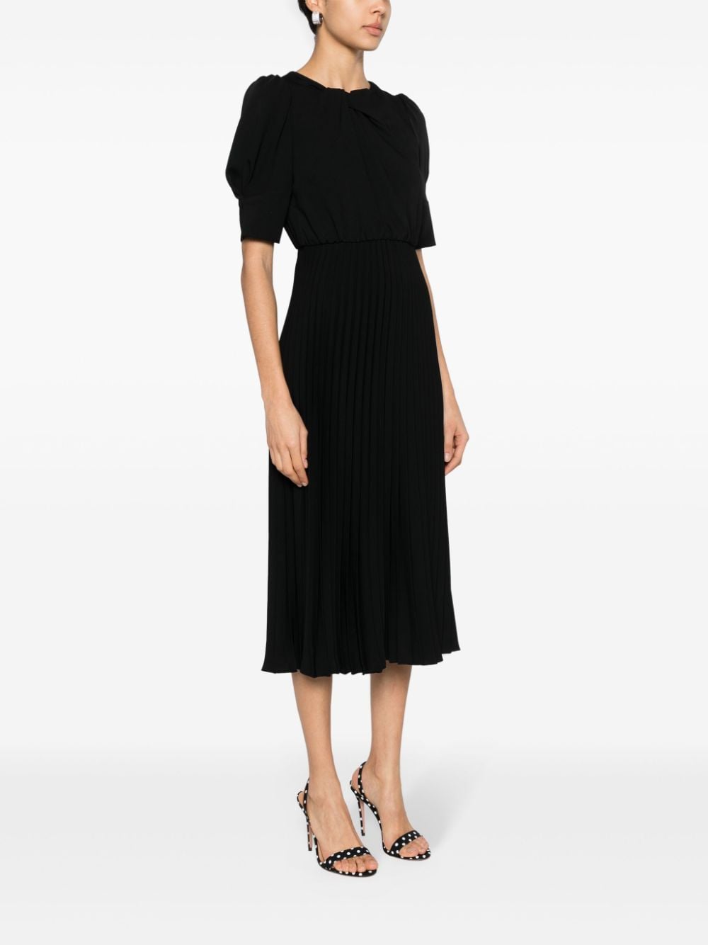 Shop Nissa Pleated Crepe Midi Dress In 黑色