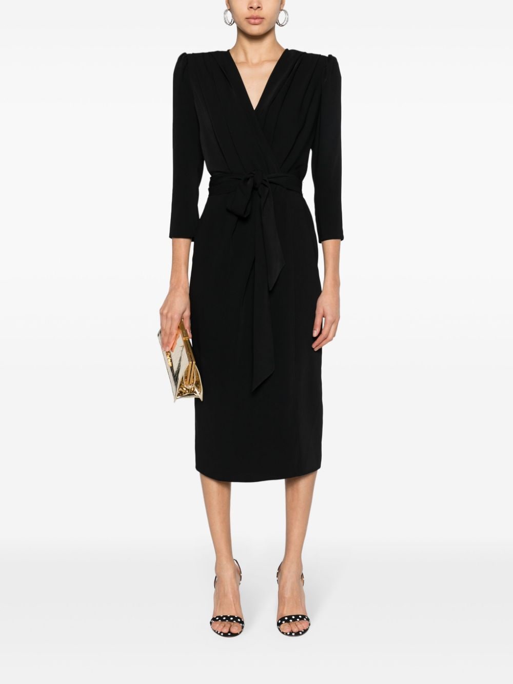 Shop Nissa Pencil Wrap Midi Dress In Black