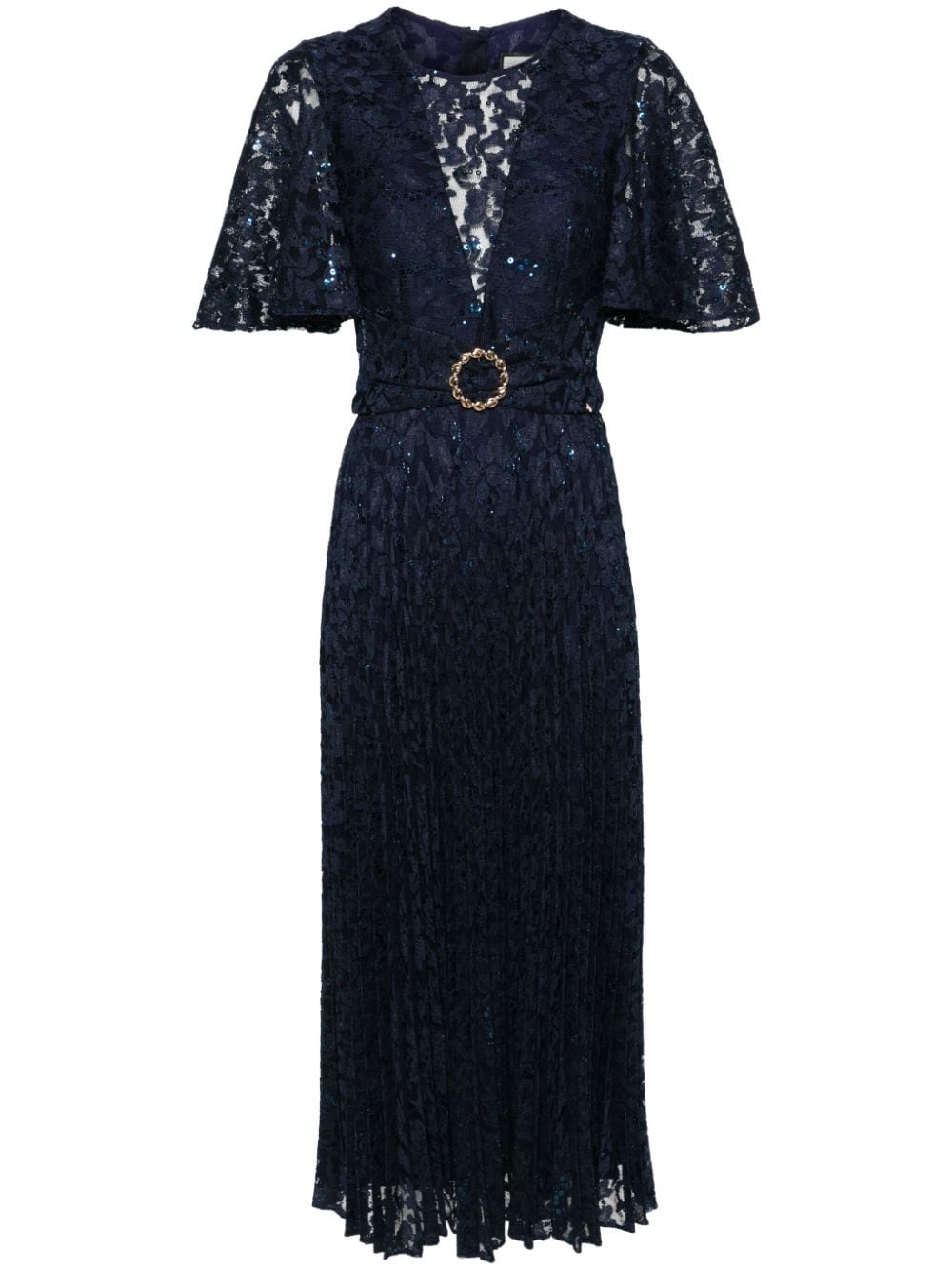 Nissa Sequined Lace Midi Dress In Blue