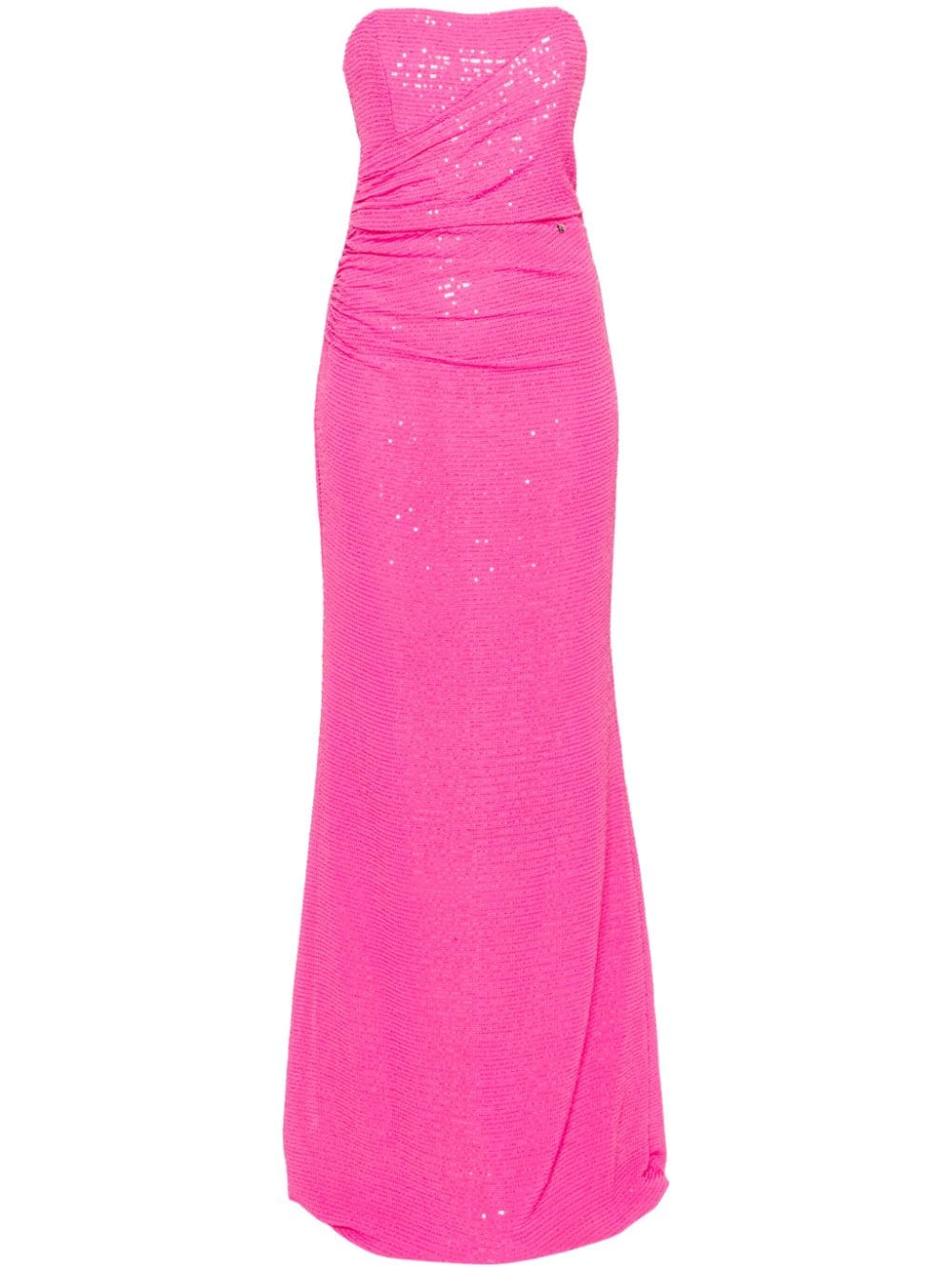Nissa Sequinned Strapless Gown In Pink