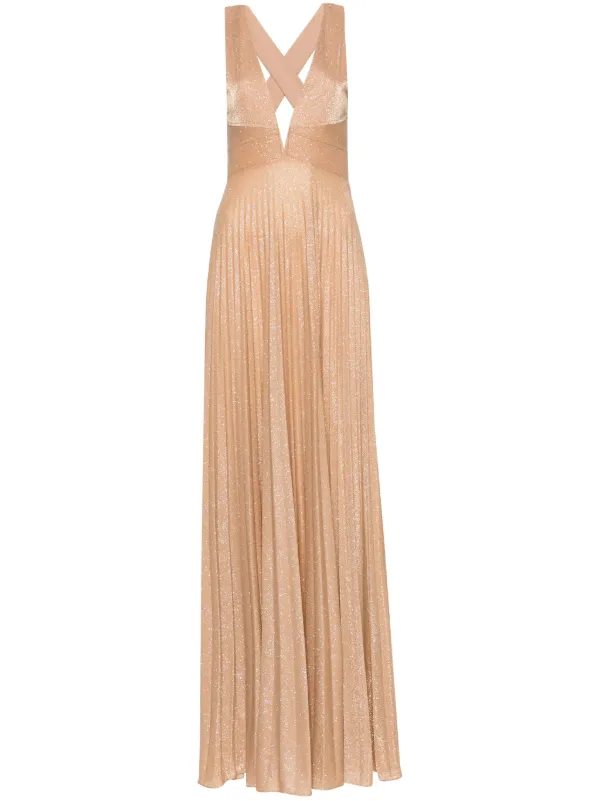 NISSA Glittery pliss-effect Gown | Gold | FARFETCH UK