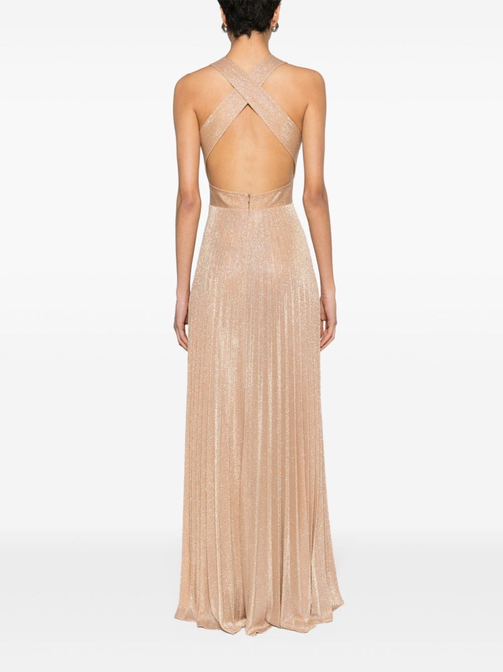 Shop Nissa Glittery Plissé-effect Gown In Gold