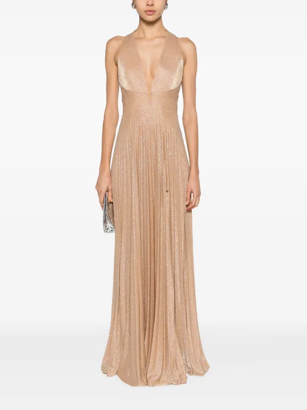 NISSA Glittery pliss-effect Gown | Gold | FARFETCH UK