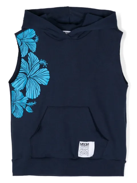 MSGM Kids floral-print sleeveless hoodie
