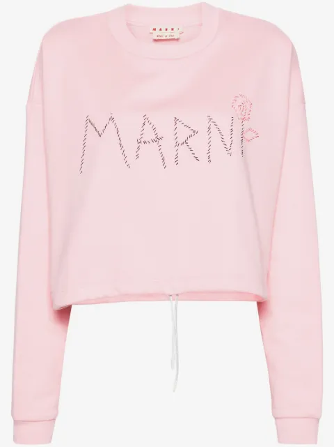 Marni logo-embroidered cropped sweatshirt