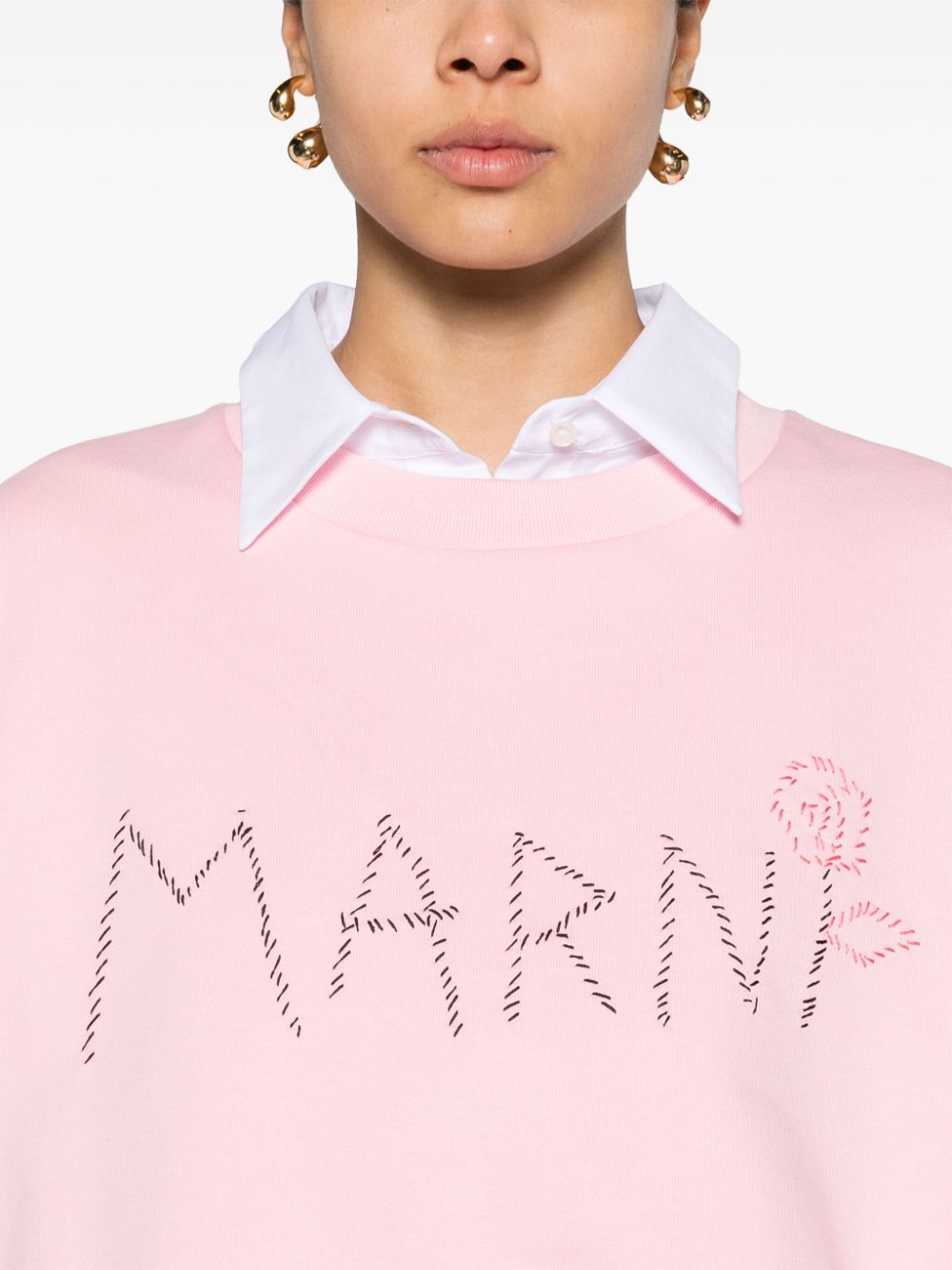 Shop Marni Logo-embroidered Cropped Sweatshirt In 粉色