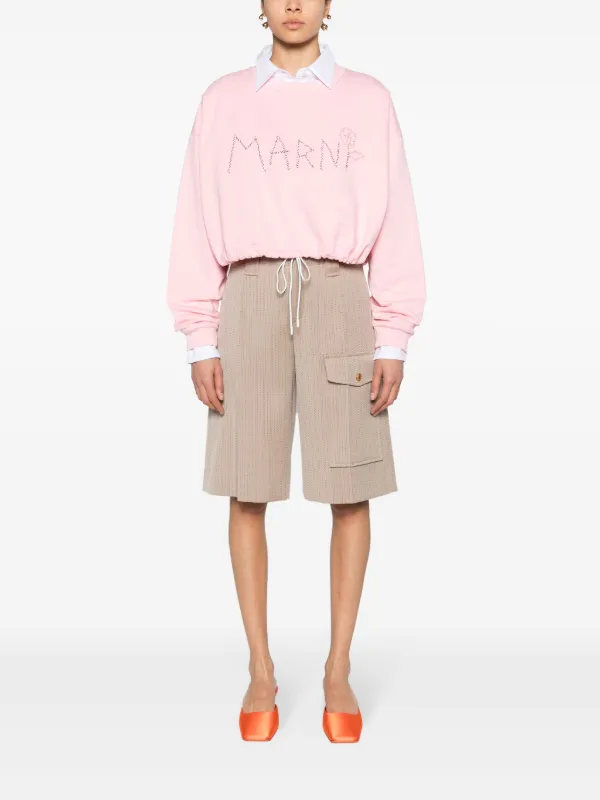 Marni logo-embroidered Cropped Sweatshirt | Pink | FARFETCH