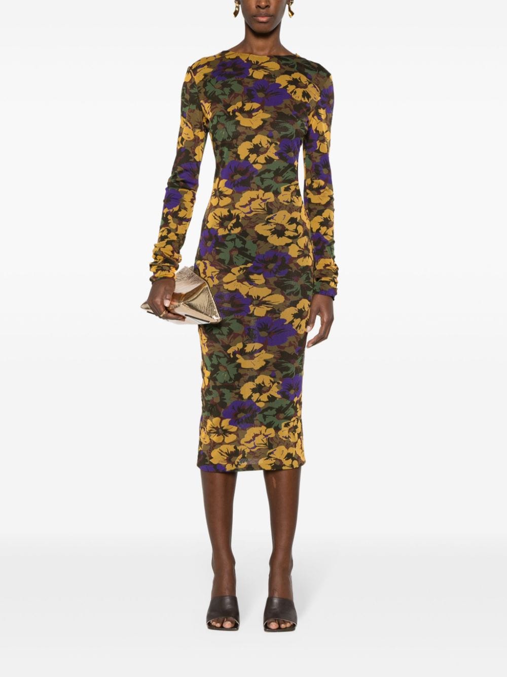 Saint Laurent floral-print mesh maxi dress Zwart