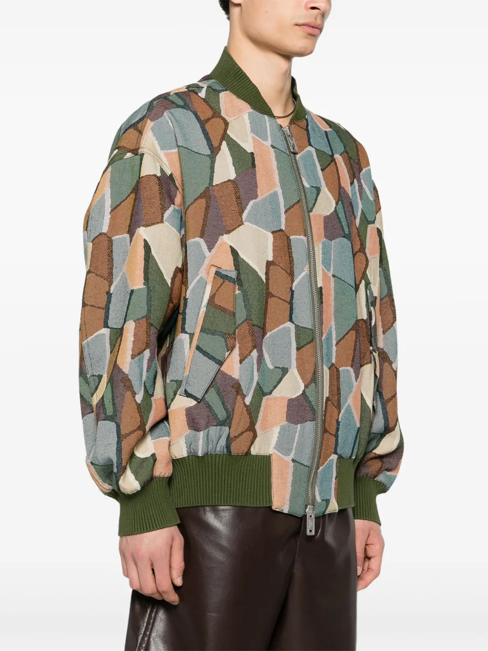 Shop Emporio Armani Jacquard Cotton Bomber Jacket In Green