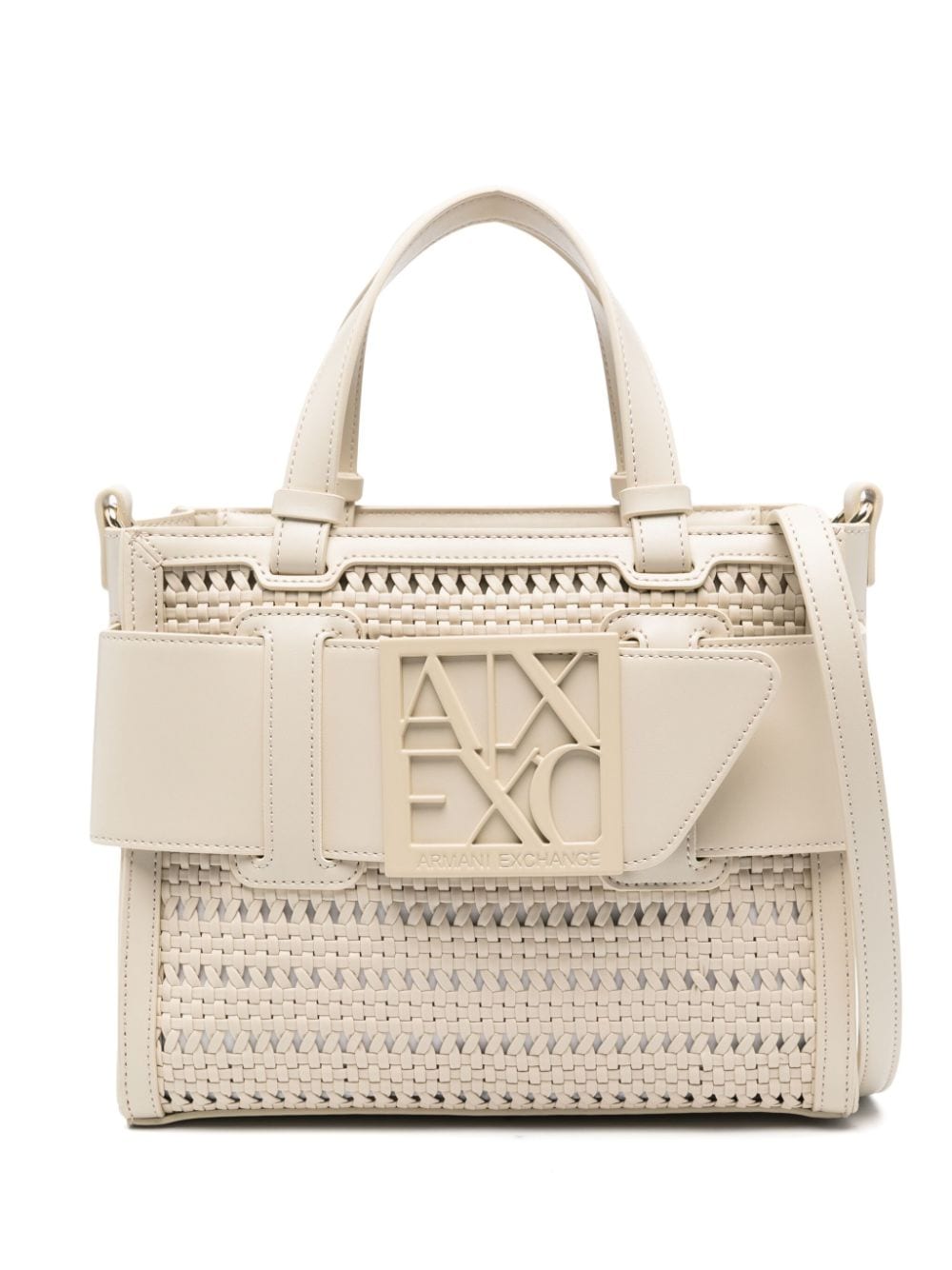 Armani Exchange Logo-plaque Woven Tote Bag In 中性色