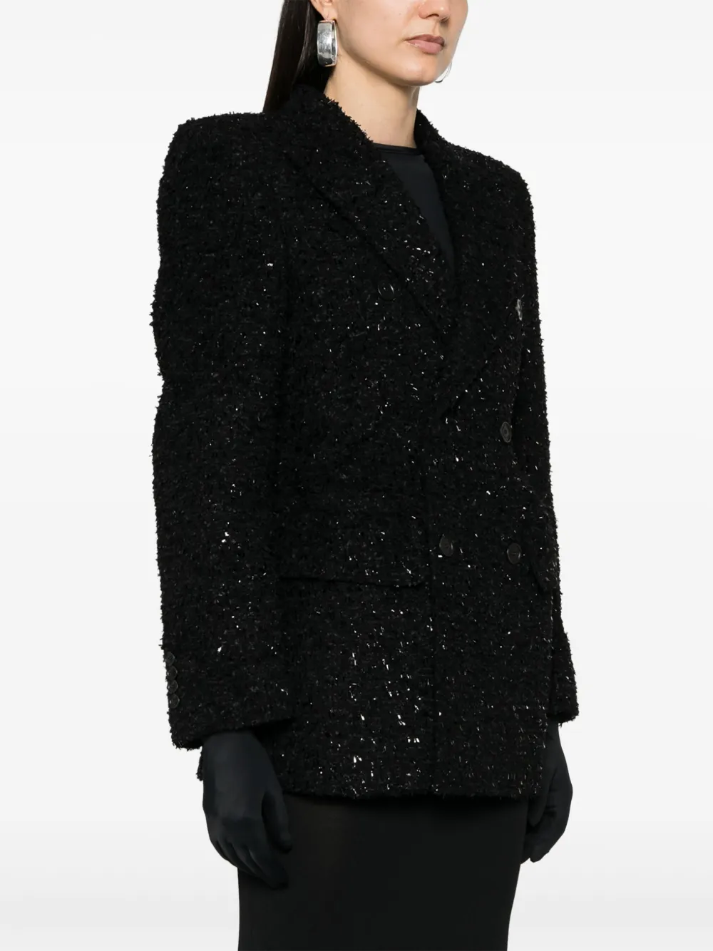 Shop Balenciaga Double-breasted Bouclé Blazer In Black