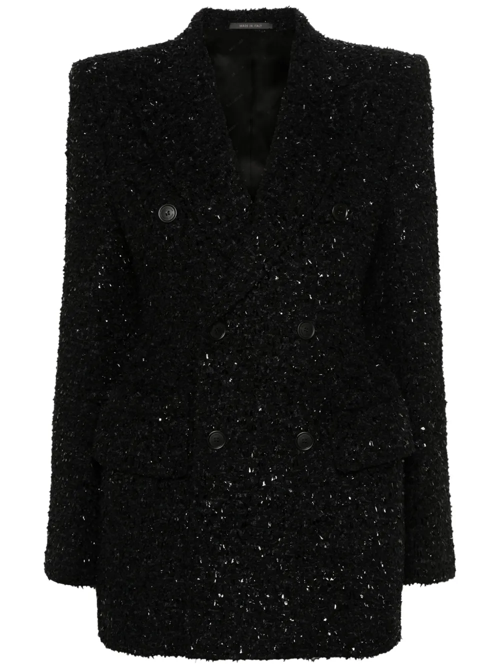 Balenciaga Double-breasted Bouclé Blazer In Black