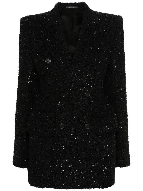 Balenciaga Double-breasted Bouclé Blazer in Black