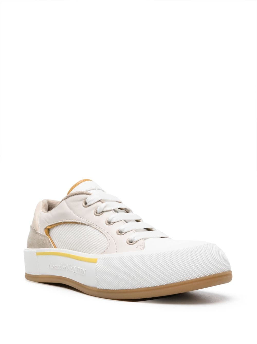 Shop Alexander Mcqueen Seal-embroidered Leather Sneakers In White