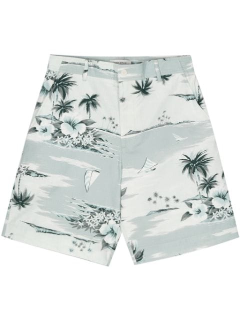 Maison Kitsuné Hawaiian Landscape-print deck shorts