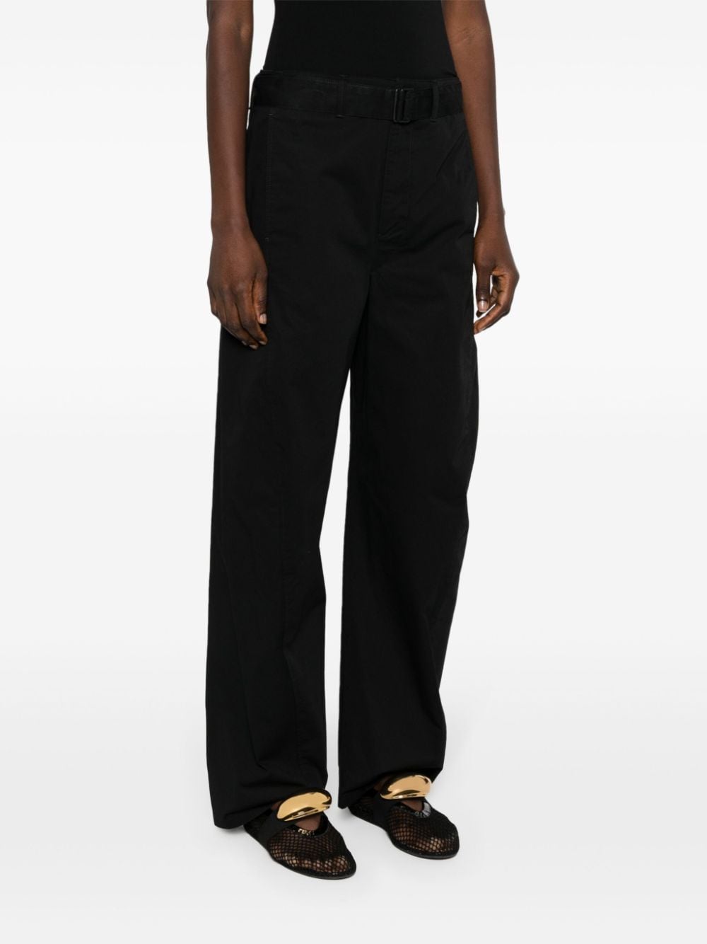 Shop Lemaire Belted Wide-leg Trousers In Black